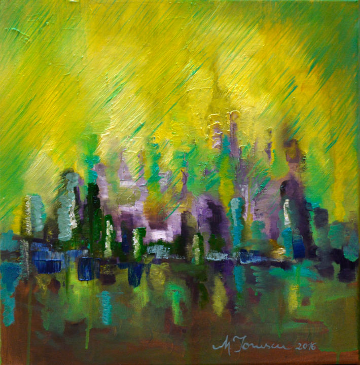 Painting titled ""Abstract Rainy Day"" by Mihaela Ionescu, Original Artwork, Oil