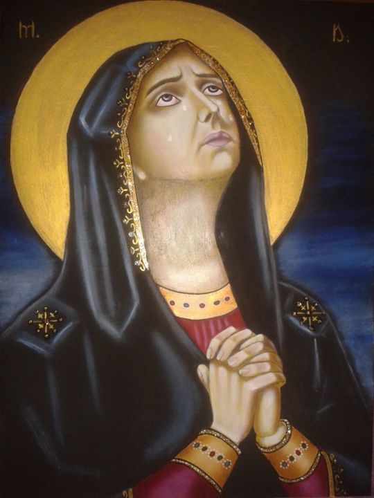 Painting titled "Saint Mary" by Mihaela Art, Original Artwork, Oil