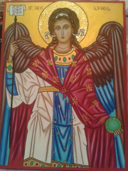 Painting titled "St Arh Gavril" by Mihaela Art, Original Artwork, Oil