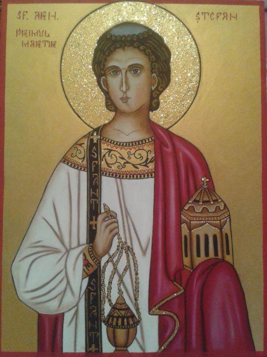 Painting titled "Saint Stefan (First…" by Mihaela Art, Original Artwork, Oil