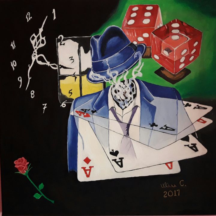 Painting titled "gamble" by Mihai Cornel Uliu, Original Artwork, Oil