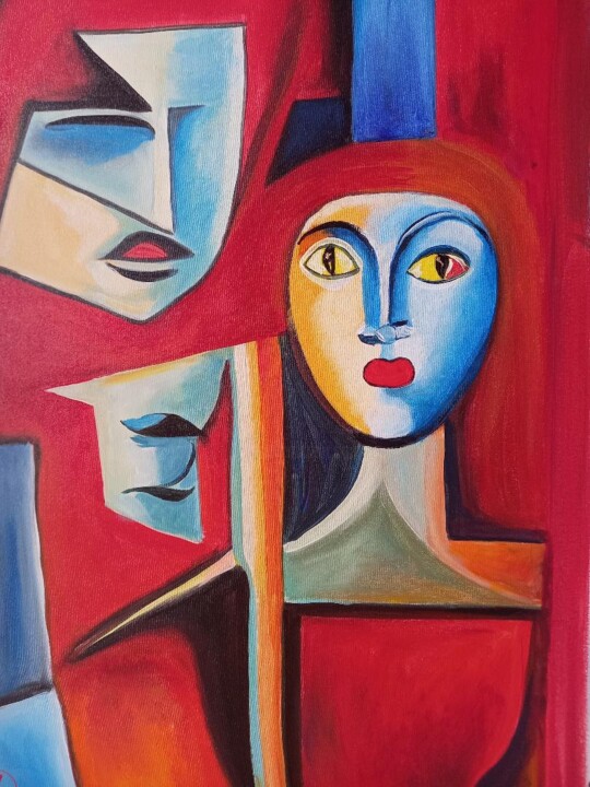 Painting titled "Masks" by Mihai Denis, Original Artwork, Acrylic