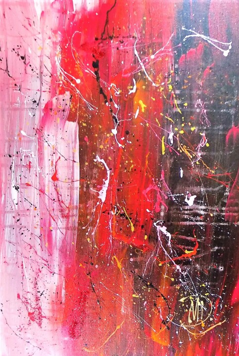 Schilderij getiteld "Fantasy in red" door Mihai Denis, Origineel Kunstwerk, Acryl