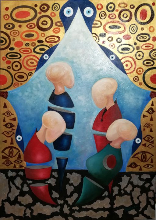 Pintura intitulada "The play in Klimt's…" por Mihai Ionut Felecan, Obras de arte originais, Óleo