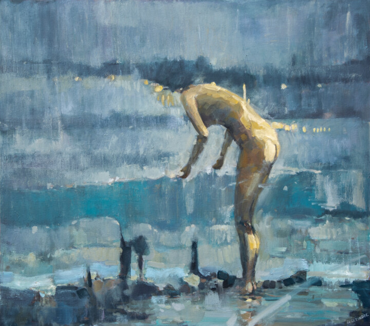 Painting titled "Nude on the beach" by Mihai Voinescu (Cetinode), Original Artwork, Oil