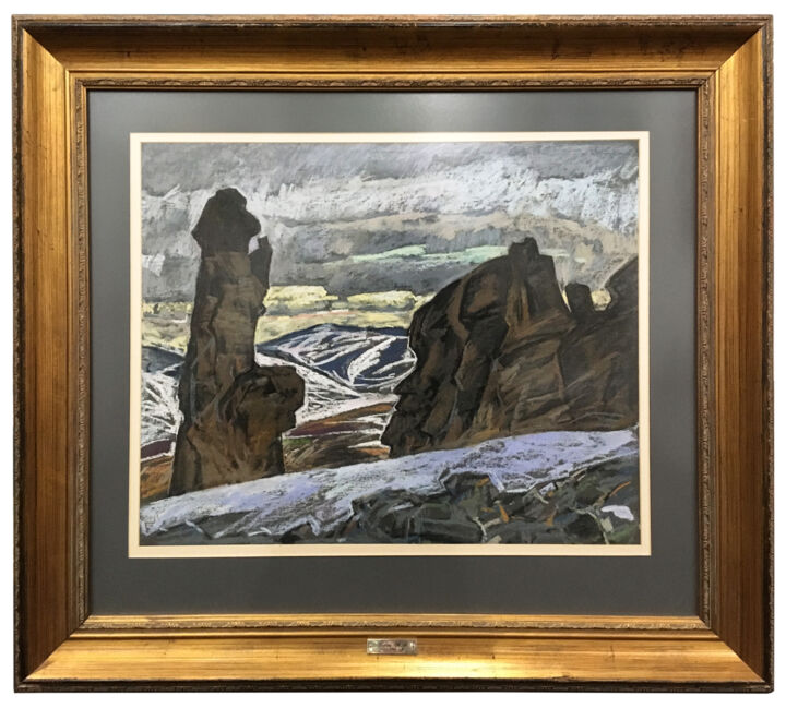 Painting titled ""Winter Mountains"…" by Mikhail Kokin, Original Artwork, Pastel Mounted on Cardboard