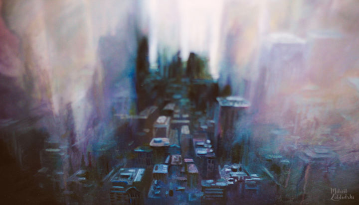 Painting titled "The ghost city" by Mihaïl Zablodski, Original Artwork, Oil
