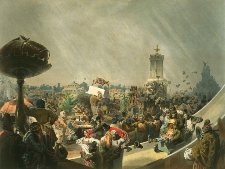 Pittura intitolato "Fête populaire sur…" da Mihály Zichy, Opera d'arte originale, Olio