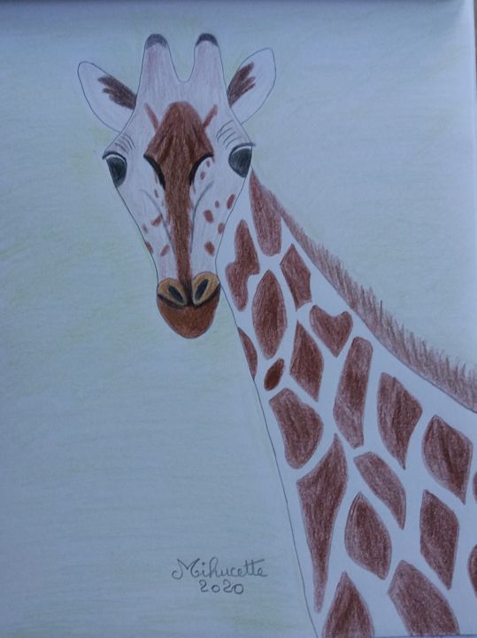 Desenho intitulada "Tête de girafe" por Mihucette, Obras de arte originais, Lápis