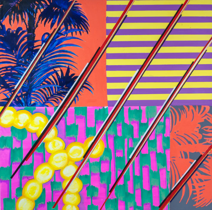Malerei mit dem Titel "Stripes palm" von Mijal Zachs, Original-Kunstwerk, Acryl