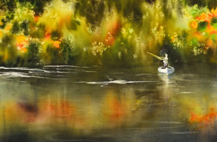 Malerei mit dem Titel "Vie sereine" von Mijo Chambon, Original-Kunstwerk, Aquarell