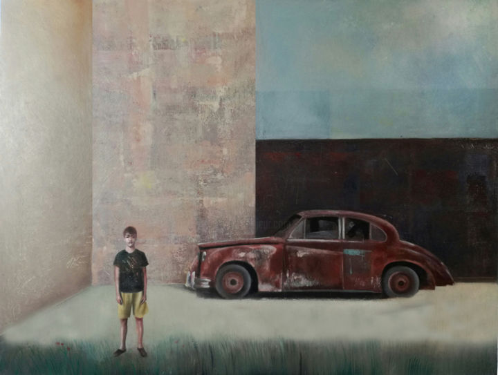 Pintura intitulada "kid-and-car.jpg" por Miklós Szentgyörgyi, Obras de arte originais, Óleo