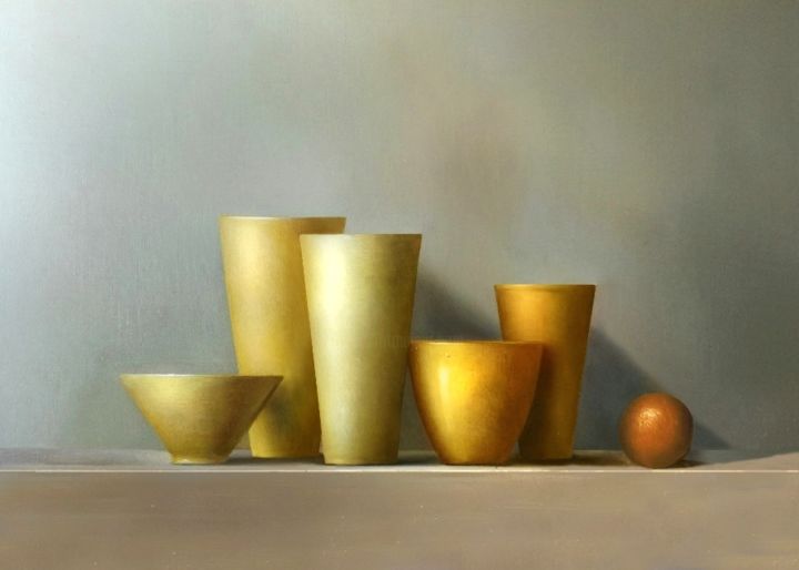 Malarstwo zatytułowany „Yellow vases” autorstwa Miklós Szentgyörgyi, Oryginalna praca, Olej