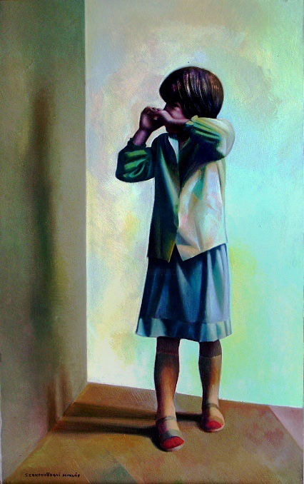 Painting titled "Small girl" by Miklós Szentgyörgyi, Original Artwork, Oil