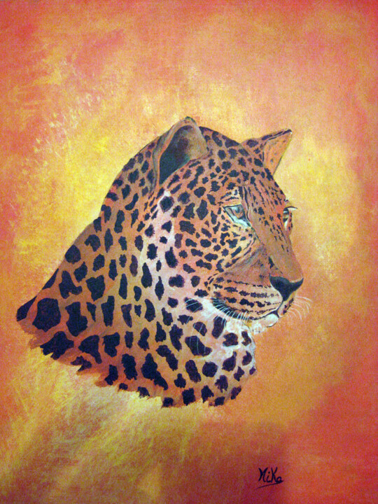 Painting titled "Fascinant léopard" by Mika Decapignon, Original Artwork
