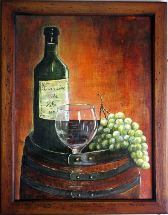 Painting titled "Autour d'un verre" by Mika Decapignon, Original Artwork