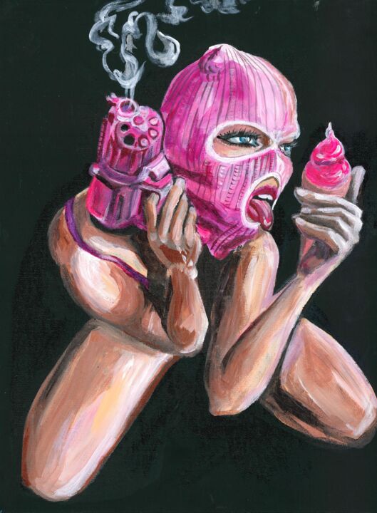 Painting titled "sexy woman in pink…" by Mika Shigeru, Original Artwork, Acrylic