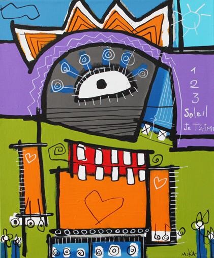 Peinture intitulée "1,2,3 soleil je t'a…" par Mika, Œuvre d'art originale, Huile