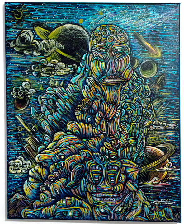 Painting titled "totem galaxy" by Mikael Hoarau, Original Artwork, Acrylic
