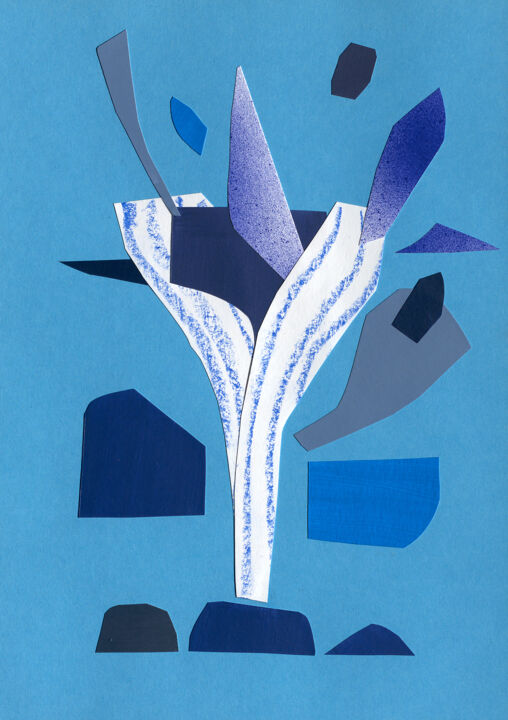 Collages titled "Winter Flower" by Mika Vilna, Original Artwork, Collages