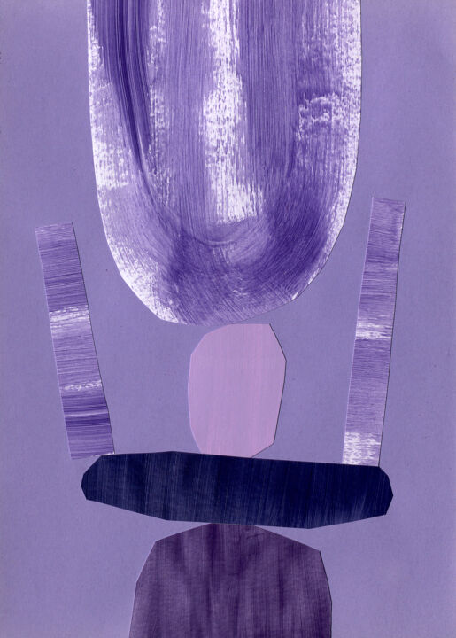Collages titled "Violet Balance" by Mika Vilna, Original Artwork, Acrylic