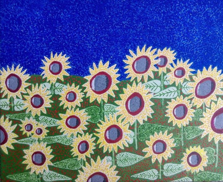 Peinture intitulée "Sunflowers" par Mike Berend, Œuvre d'art originale, Acrylique Monté sur Châssis en bois