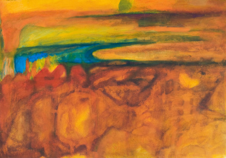 Painting titled "Green sun" by Michael Filimonenok, Original Artwork, Gouache