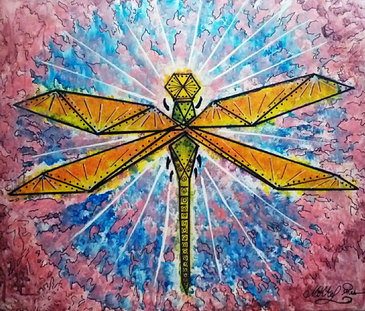 Peinture intitulée "DragonFly" par Mike Pi, Œuvre d'art originale, Acrylique Monté sur Châssis en bois