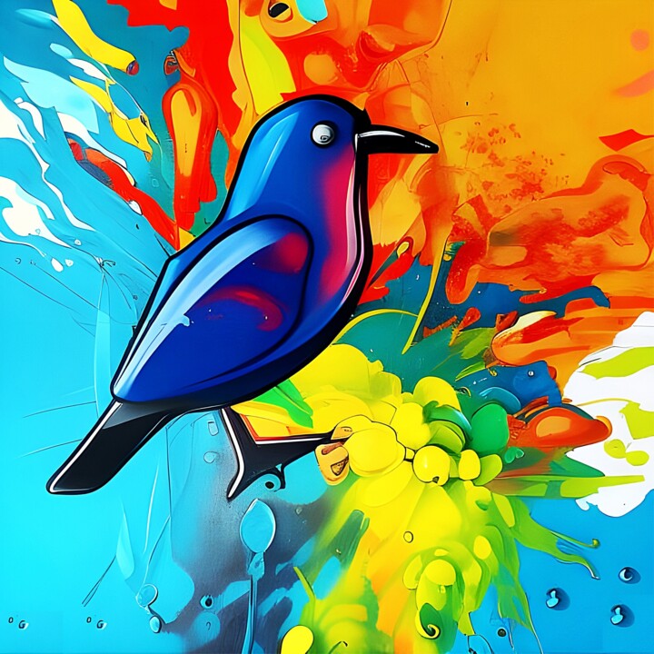 「Blue Bird Playa」というタイトルのデジタルアーツ Mike Piによって, オリジナルのアートワーク, デジタル絵画 プレキシガラスにマウント