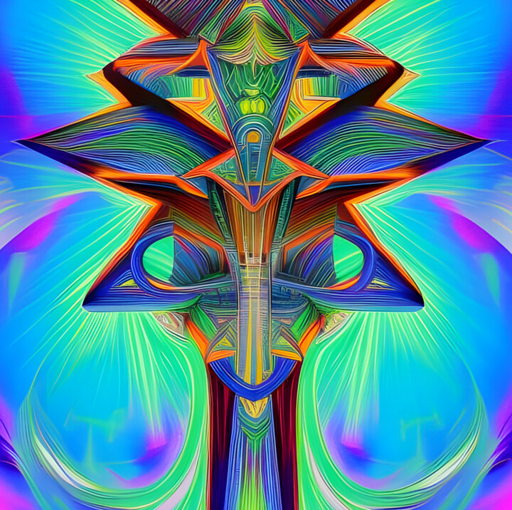 Digital Arts titled "Enuma Elish" by Mike Pi, Original Artwork, Digital Painting Mounted on Plexiglass