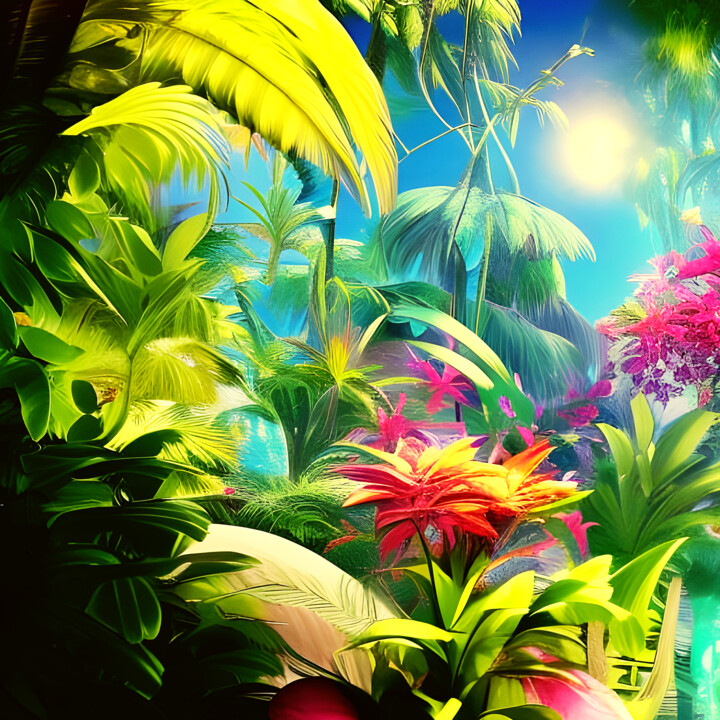 Arts numériques intitulée "Tropical Dream" par Mike Pi, Œuvre d'art originale, Peinture numérique Monté sur Plexiglas