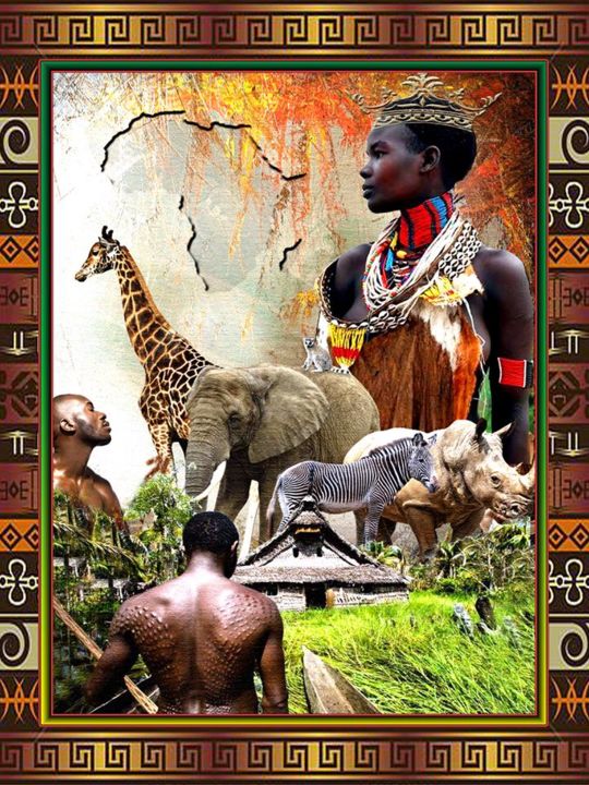 Digitale Kunst getiteld "African Tribal Queen" door Mike Redmon, Origineel Kunstwerk, Anders