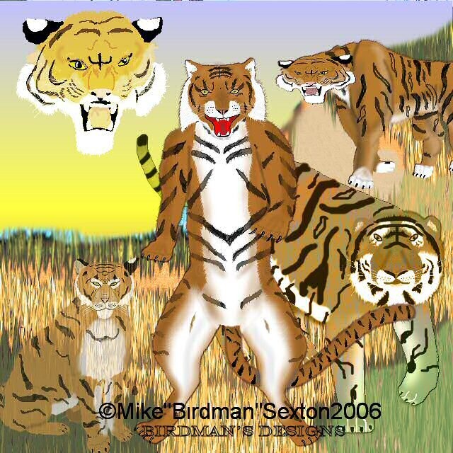 Schilderij getiteld "Tiger Montage" door Mike Sexton, Origineel Kunstwerk, Olie