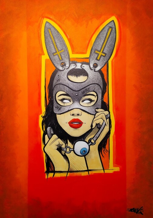 Schilderij getiteld "Bad Bunny" door Mike Vriesema, Origineel Kunstwerk, Acryl