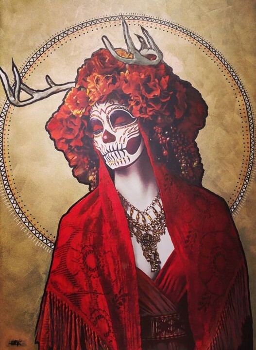 Schilderij getiteld "Santa Muerte" door Mike Vriesema, Origineel Kunstwerk, Acryl