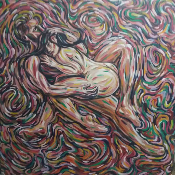 Peinture intitulée "Los amantes del vie…" par Mikel Love, Œuvre d'art originale, Huile