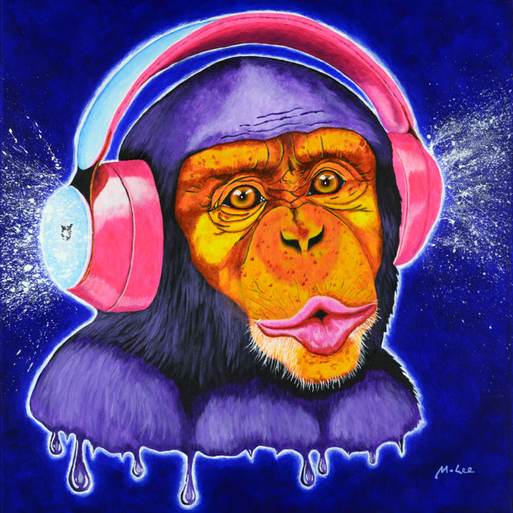 Painting titled "Funky Monkey" by Mikey Lee, Original Artwork, Acrylic Mounted on Wood Stretcher frame