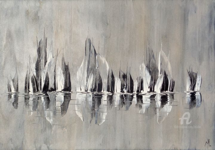 Peinture intitulée "Before the regatta…" par Mikha, Œuvre d'art originale, Acrylique