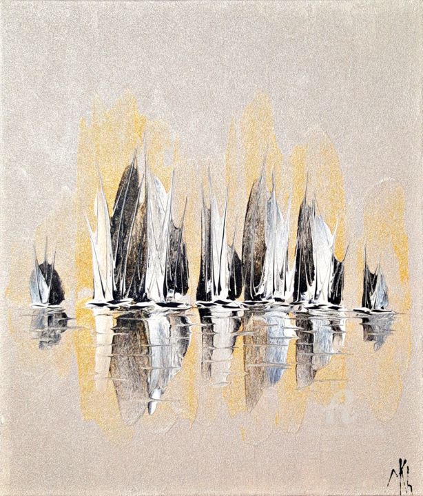 Peinture intitulée "Before the regatta" par Mikha, Œuvre d'art originale, Acrylique