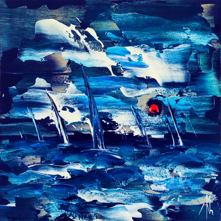 Painting titled "Blue storm regatta" by Mikha, Original Artwork, Acrylic