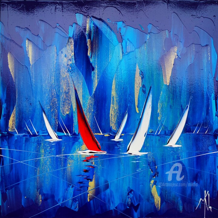 Painting titled "Regatta with an ora…" by Mikha, Original Artwork, Acrylic