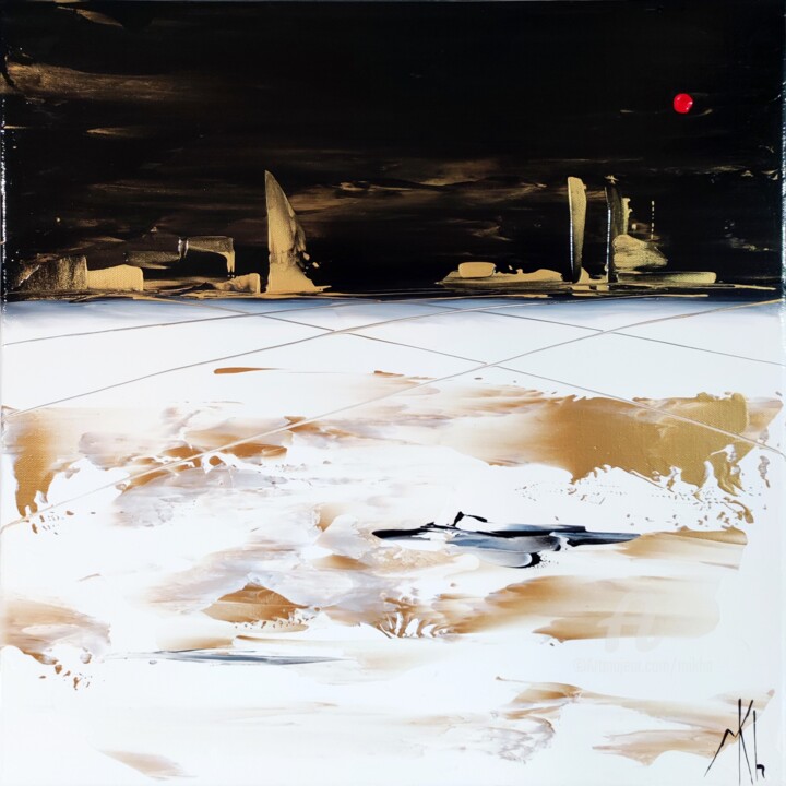 Malarstwo zatytułowany „New horizons” autorstwa Mikha, Oryginalna praca, Akryl Zamontowany na Drewniana rama noszy