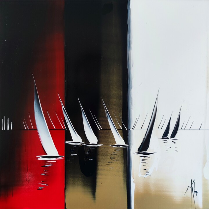 Картина под названием "Red, black, white a…" - Mikha, Подлинное произведение искусства, Акрил