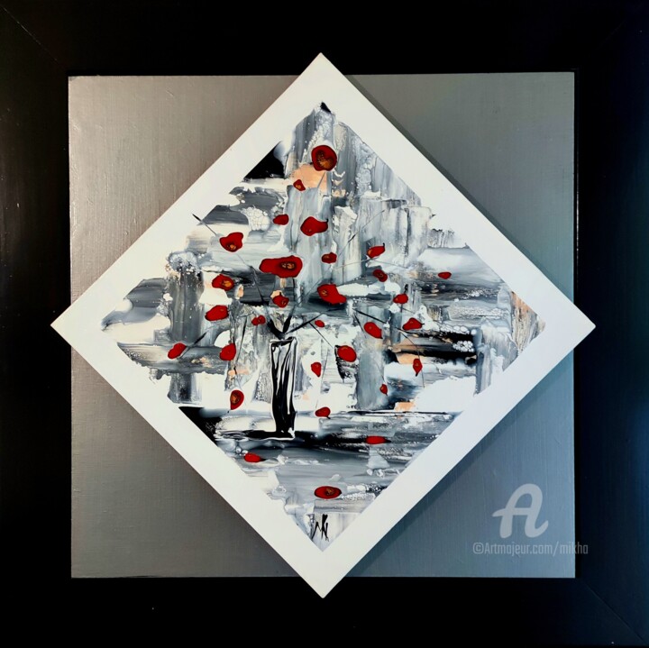 Painting titled "Diagonal flowers" by Mikha, Original Artwork, Acrylic Mounted on Cardboard