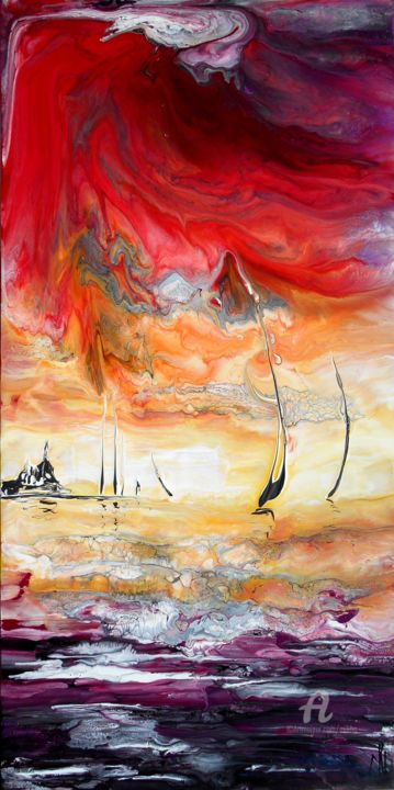 Painting titled "Marine / Sailboats…" by Mikha, Original Artwork, Other