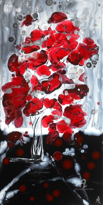 Painting titled "Fleurs / Flowers 12…" by Mikha, Original Artwork, Lacquer