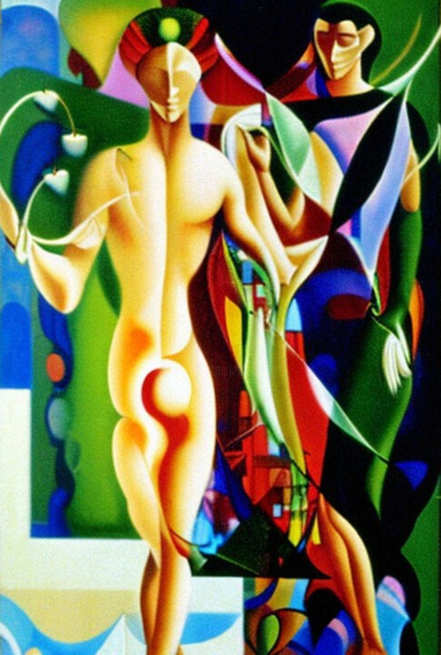 Цифровое искусство под названием "Adam and Eve in the…" - Mikhail Deshuk, Подлинное произведение искусства, Цифровая живопись
