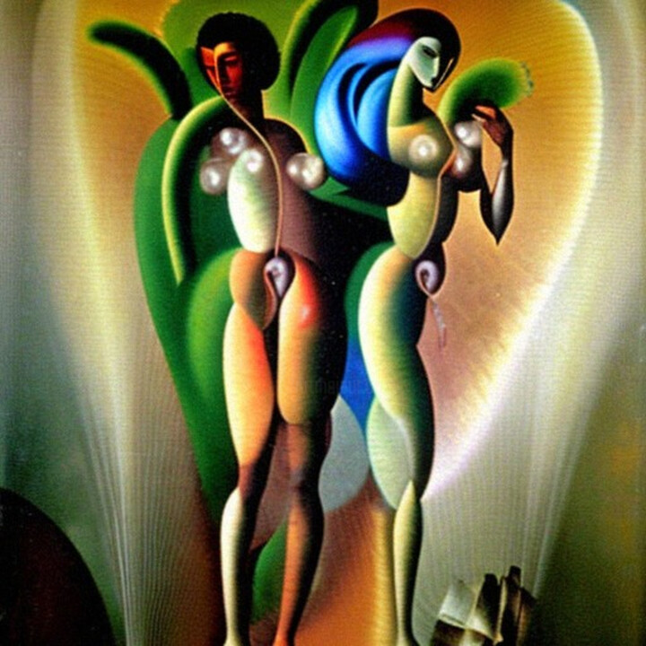 Arte digital titulada "Adam and Eve in the…" por Mikhail Deshuk, Obra de arte original, Pintura Digital