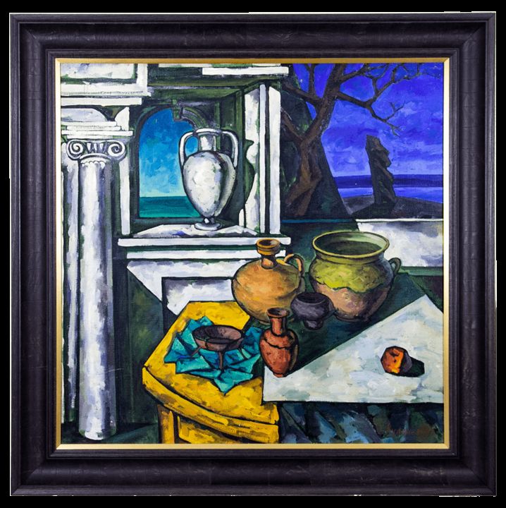 Painting titled "Next to Antiquity,…" by Mikhail Kublik, Original Artwork, Oil Mounted on Wood Stretcher frame