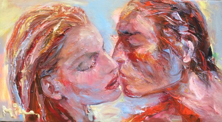 Peinture intitulée "Kiss II" par Mikhail Mikora, Œuvre d'art originale, Huile